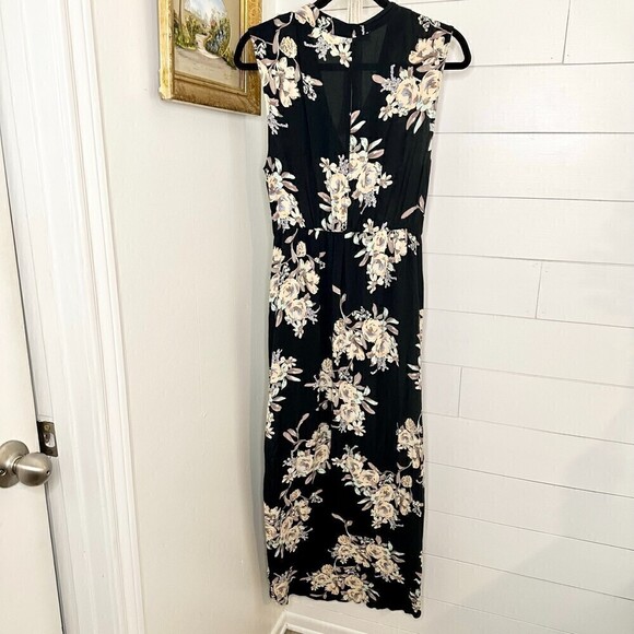 ASTR The Label Sleeveless Floral Hi Lo Faux Wrap Maxi Dress Black Size Medium - Picture 4 of 11